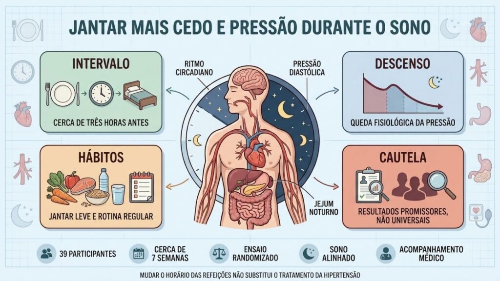 Intervalo noturno, descenso da pressão, hábitos alimentares e limites das evidências.