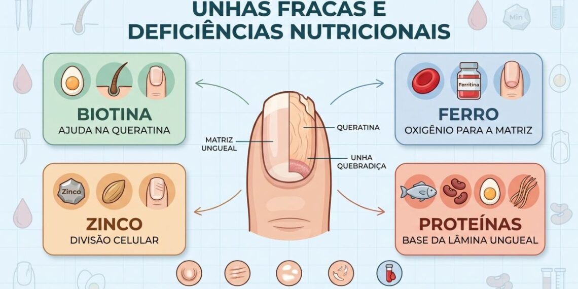 Qual deficiência de nutriente está ligada a unhas fracas e quebradiças