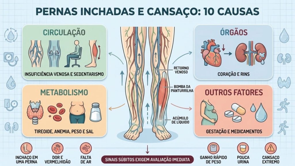 Circulação, coração, rins e metabolismo estão entre as causas do edema.