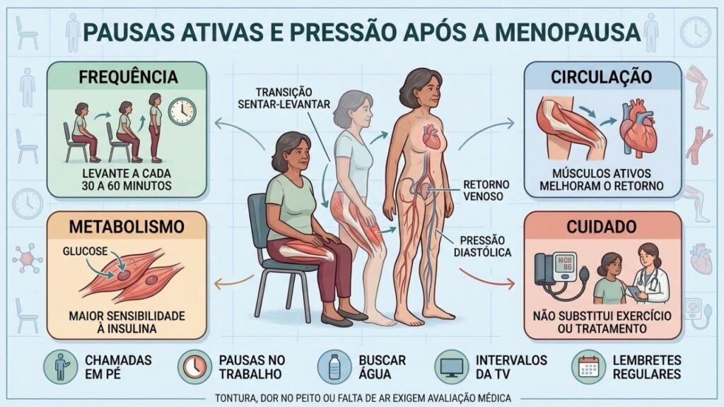 Frequência, circulação, metabolismo e segurança nas pausas ativas após a menopausa.