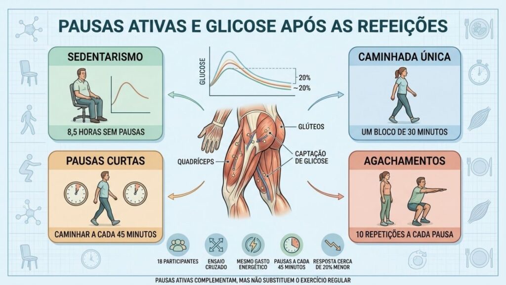 Sedentarismo, caminhada, agachamentos e ativação muscular no controle da glicose.