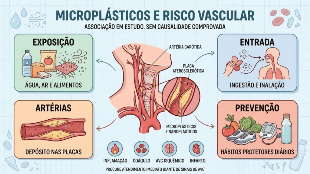 Infográfico mostra exposição, circulação, inflamação arterial e medidas de prevenção cardiovascular.