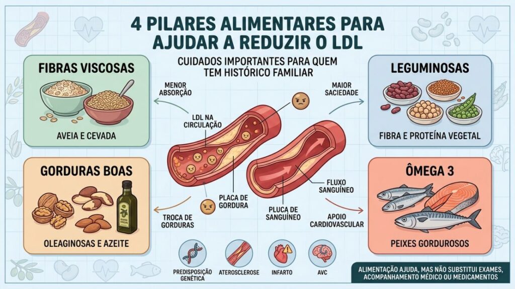 Fibras, leguminosas, gorduras boas e ômega 3 atuam juntos no controle do LDL.