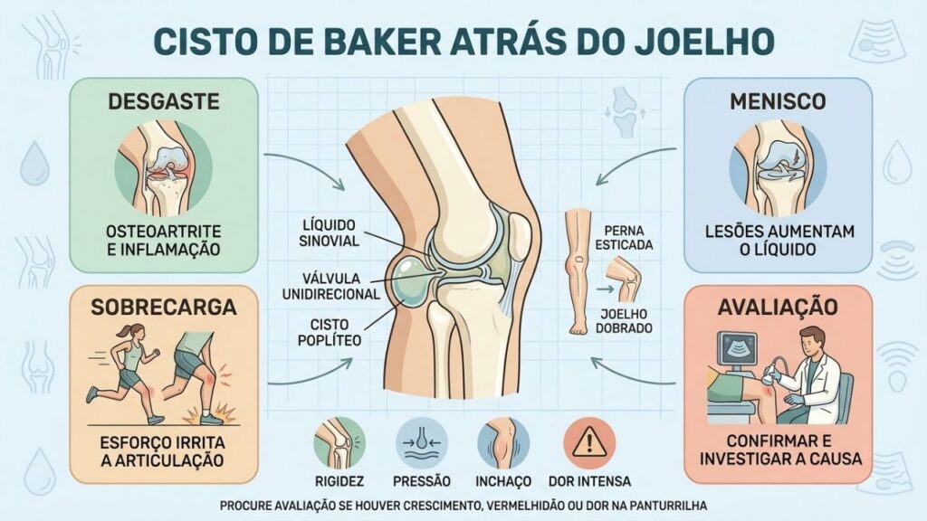 Desgaste, lesões, sobrecarga e avaliação explicam a formação do cisto de Baker.