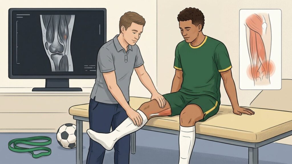 Edema no tendão da coxa exige cautela no retorno ao futebol.