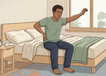 A dor nas costas começa suave ao acordar e melhora com o movimento: o padrão do desconforto ajuda a entender as causas