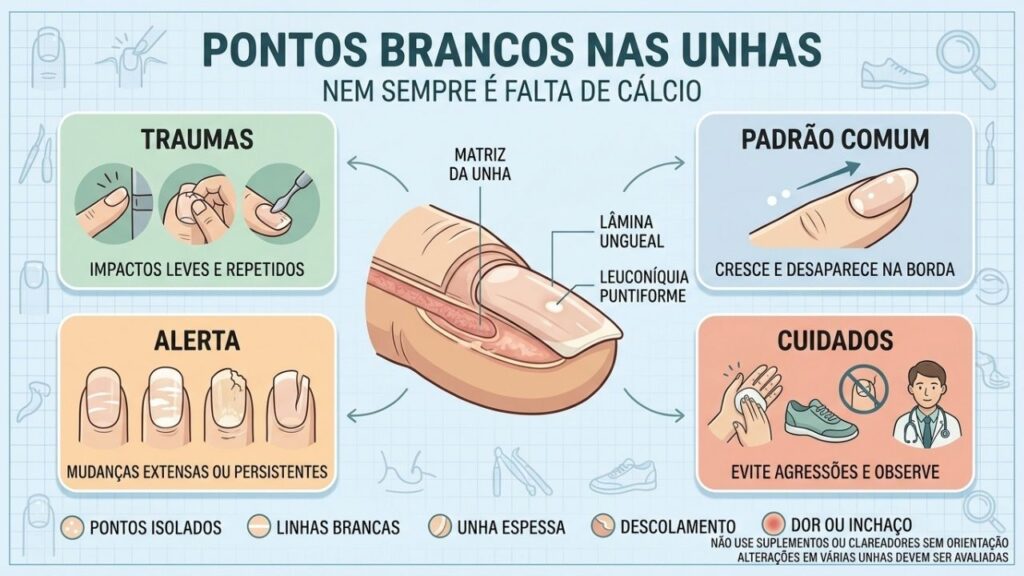 Traumas, padrão de crescimento, sinais de alerta e cuidados com as unhas.