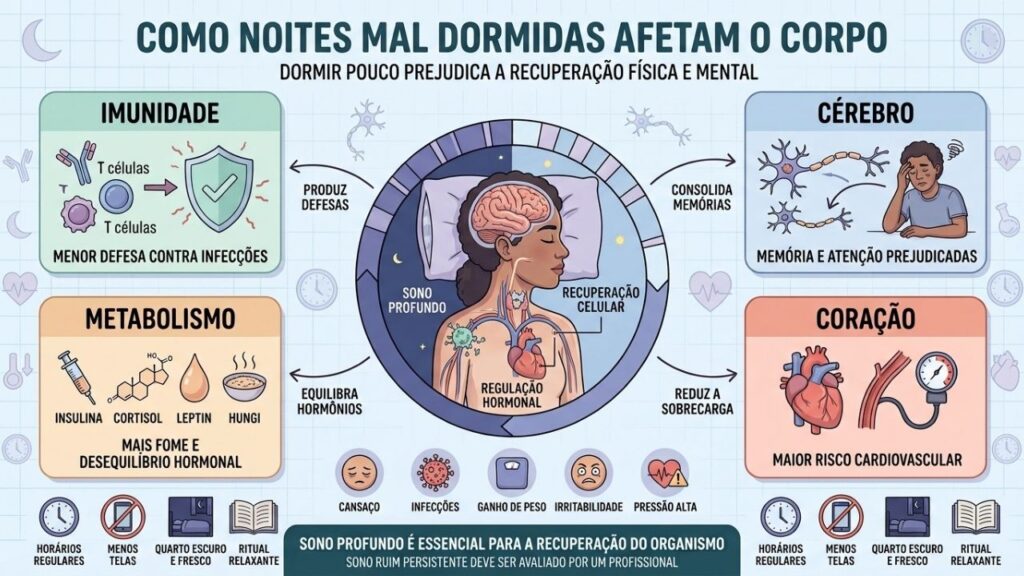 Imunidade, cérebro, metabolismo e coração sofrem com noites mal dormidas.