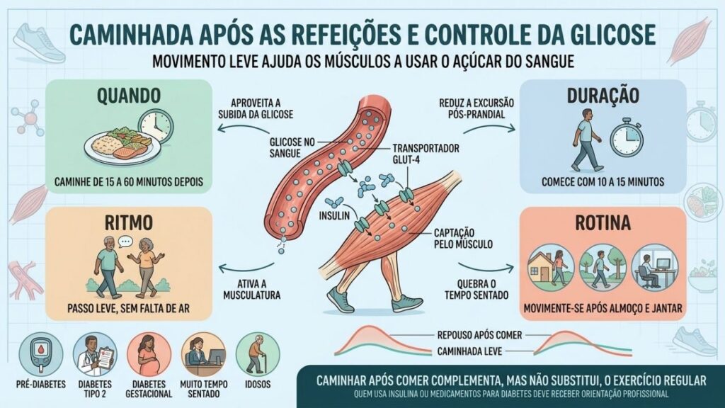 Horário, duração, ritmo e constância tornam a caminhada pós-refeição mais eficaz.
