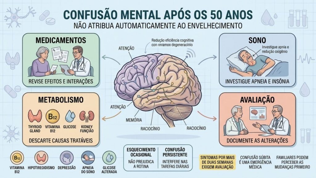Medicamentos, sono, metabolismo e avaliação orientam a investigação da confusão mental.