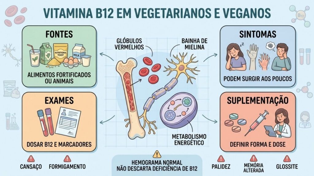 Fontes, sintomas, exames e suplementação orientam o cuidado com a vitamina B12.