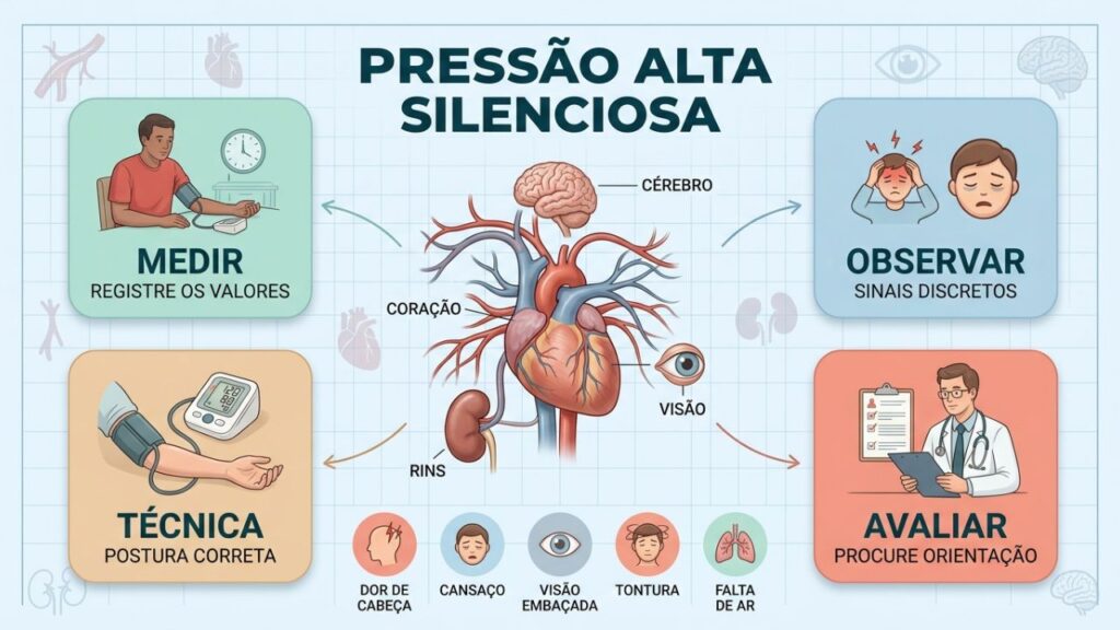 Quatro cuidados ajudam a reconhecer e acompanhar a pressão alta silenciosa.
