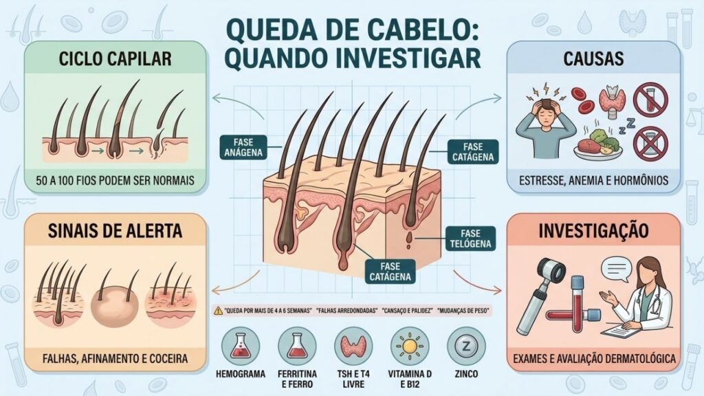 Ciclo capilar, causas, sinais e exames orientam a investigação da queda.