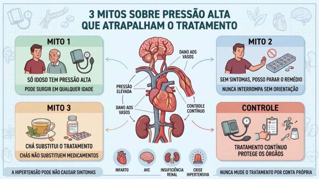 Idade, ausência de sintomas e chás alimentam mitos perigosos sobre hipertensão.