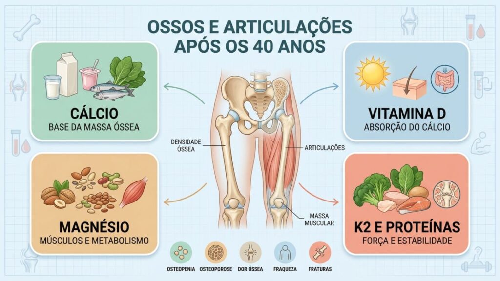 Quatro nutrientes essenciais para preservar densidade óssea, músculos e mobilidade.