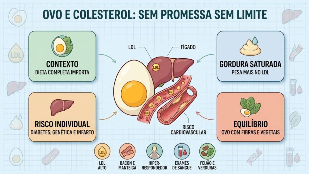 Gordura saturada, exames e contexto alimentar orientam o consumo de ovos.