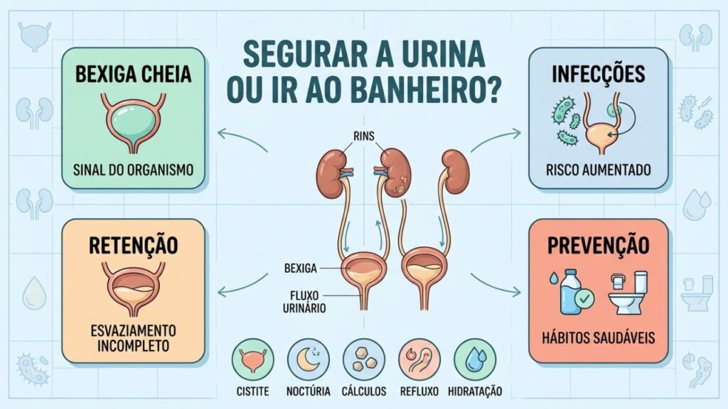 Segurar a urina frequentemente aumenta riscos para a saúde urinária.