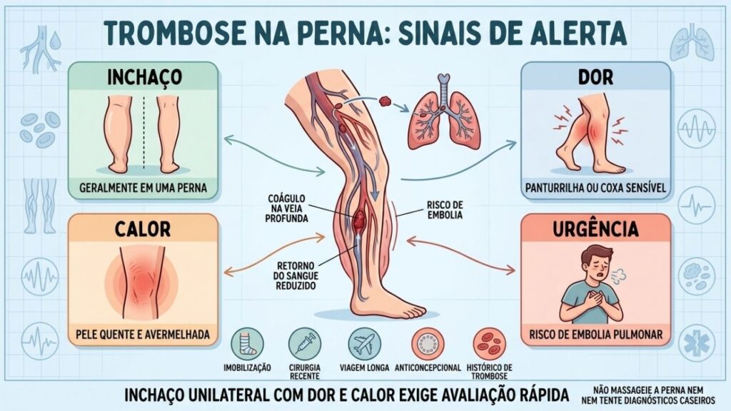 Inchaço, dor, calor e falta de ar ajudam a reconhecer a trombose.