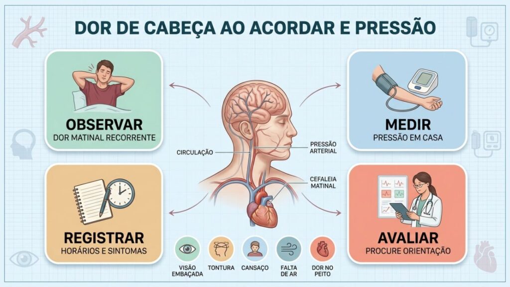 Quatro passos para investigar dor matinal e pressão arterial com segurança.