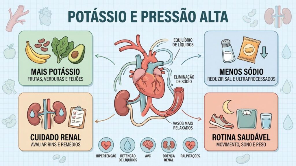 Quatro cuidados para equilibrar potássio, sódio, rins e pressão arterial.