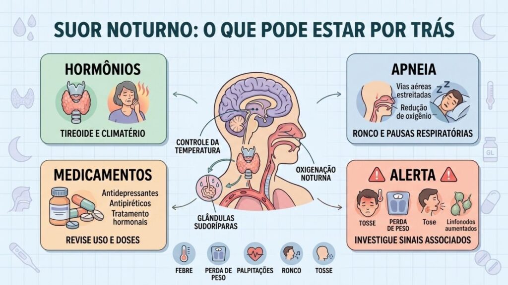 Hormônios, apneia, medicamentos e sinais de alerta orientam a investigação.