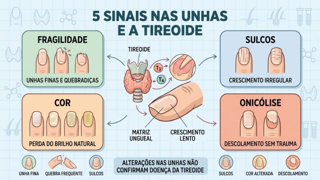 Fragilidade, sulcos, mudança de cor e onicólise podem justificar investigação da tireoide.