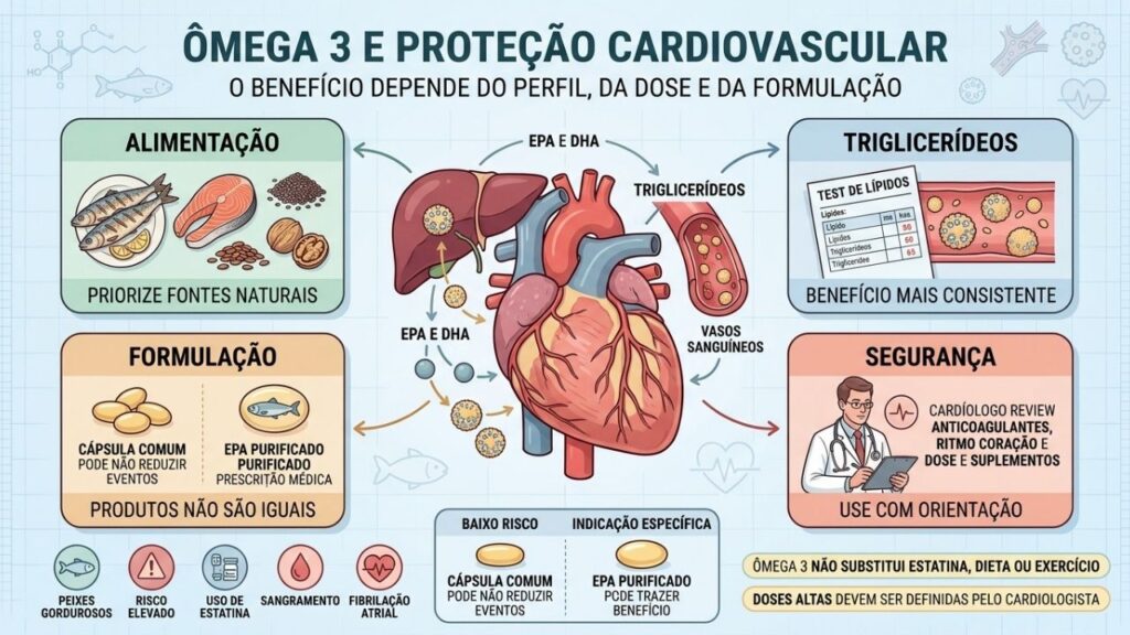 Alimentação, triglicerídeos, formulação e segurança definem o benefício cardiovascular.