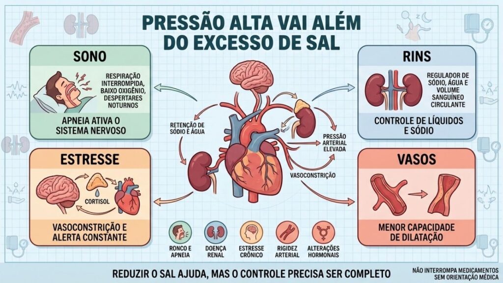 Sono, rins, estresse e vasos explicam por que a pressão continua elevada.