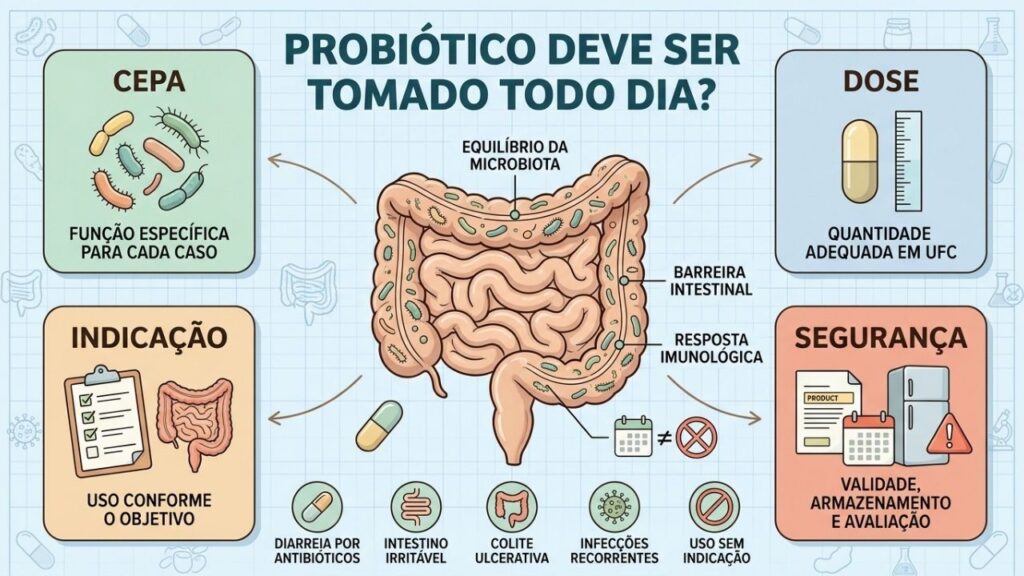 Cepa, dose, indicação e segurança determinam o uso correto dos probióticos.