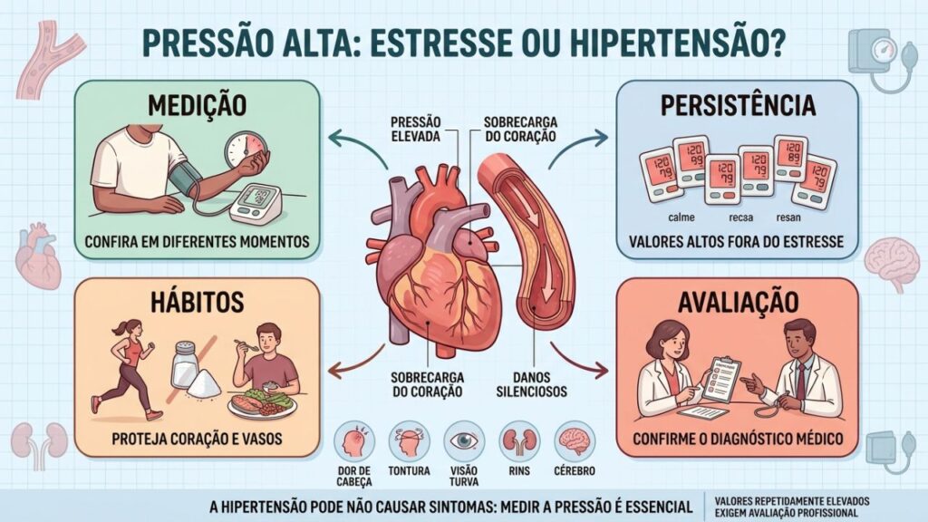 Medição, persistência, hábitos e avaliação ajudam a identificar a hipertensão.