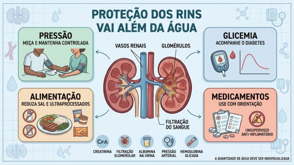Pressão, glicemia, alimentação e medicamentos formam a base da proteção renal.