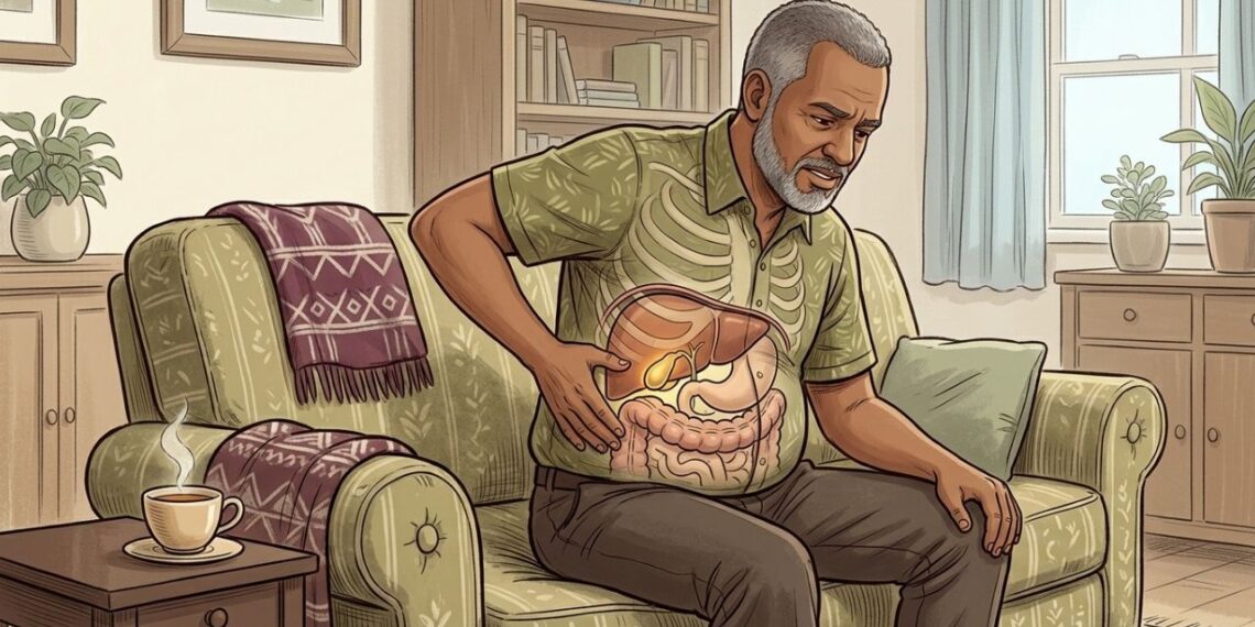 Barriga inchada e desconforto abaixo das costelas direitas formam um quadro diferente do simples excesso de gases