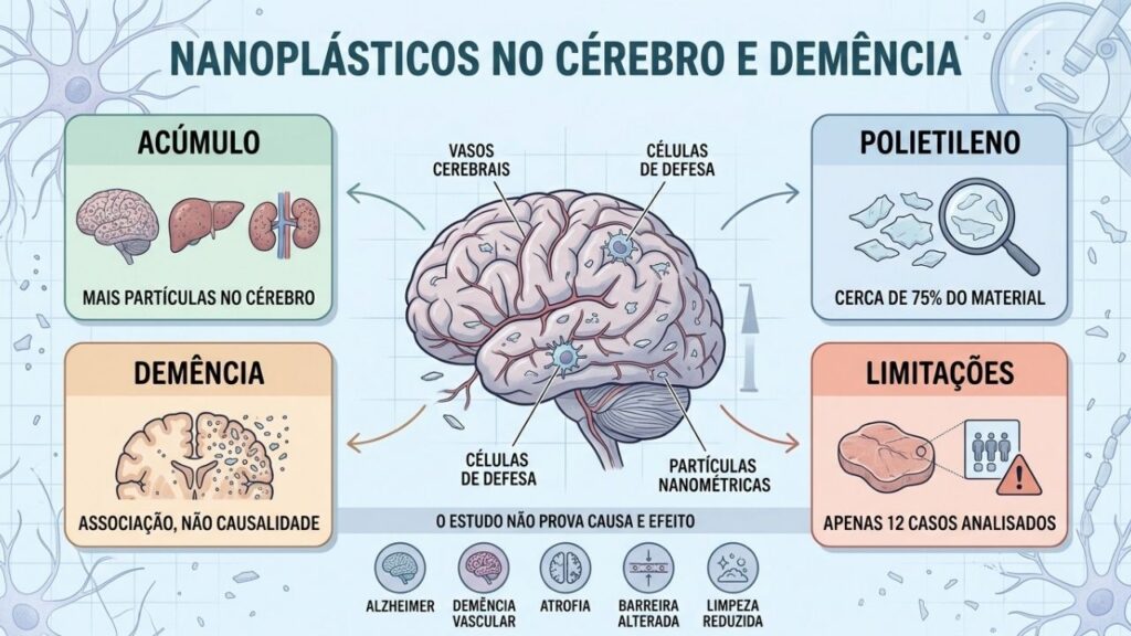 Acúmulo, polietileno, demência e limitações resumem os principais achados científicos.
