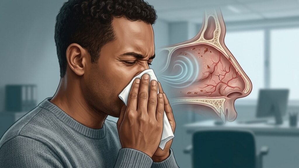 Assoar com força pode romper crostas e reiniciar o sangramento nasal.