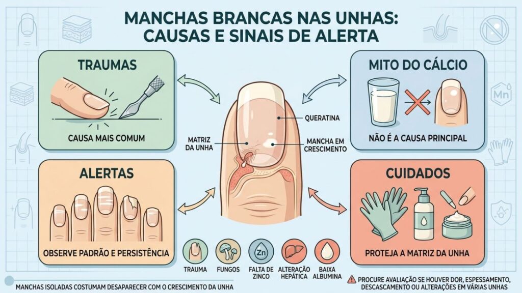 Traumas, padrões de alerta e cuidados ajudam a interpretar manchas brancas.