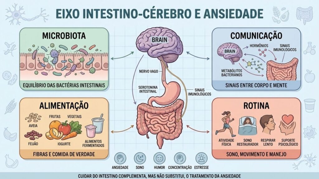 Microbiota, alimentação, sono e movimento ajudam a equilibrar o eixo intestino-cérebro.