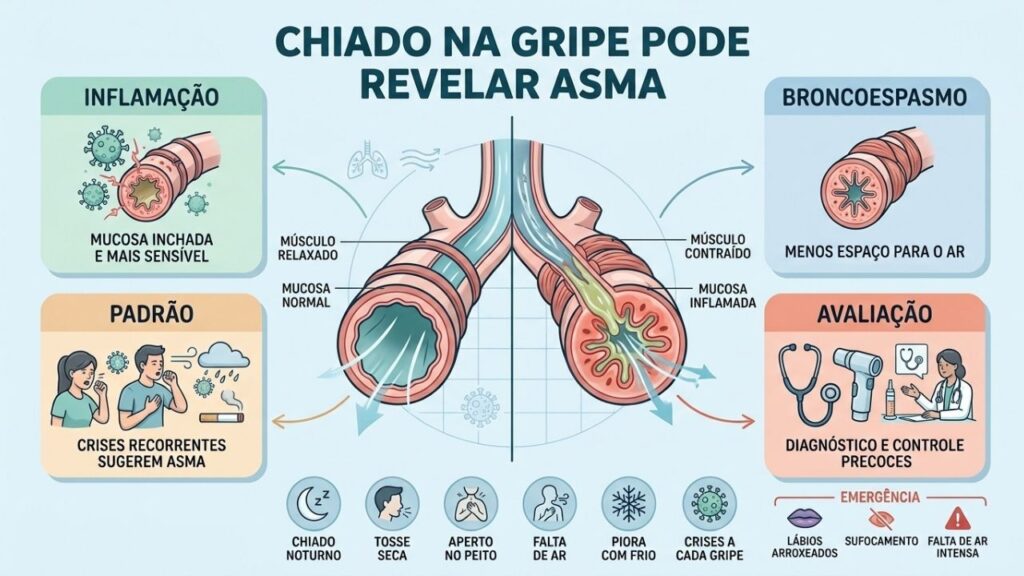 Infecções virais podem desencadear broncoespasmo e expor sintomas típicos de asma.