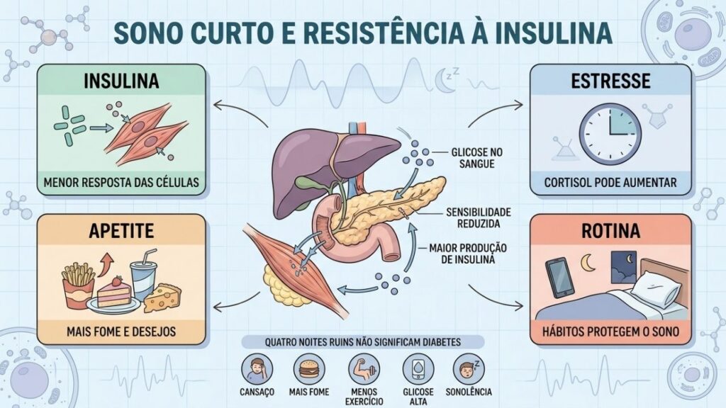 Insulina, estresse, apetite e rotina conectam sono curto ao metabolismo.