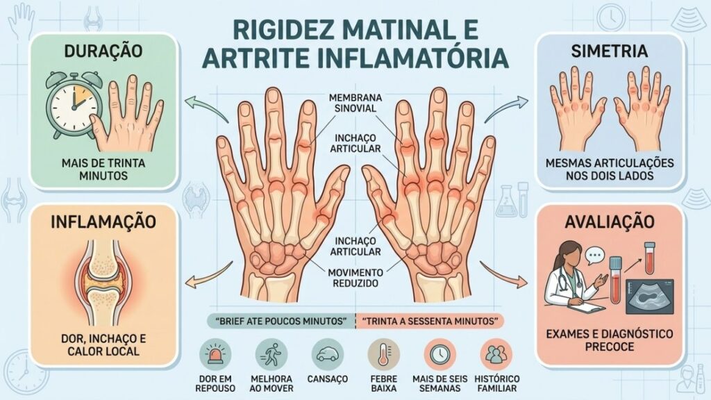 Duração, simetria, inflamação e exames ajudam a reconhecer artrite inicial.