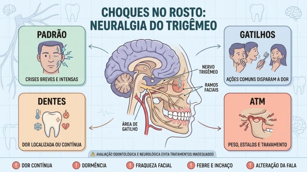 Padrão, gatilhos, causas dentárias e ATM ajudam no diagnóstico diferencial.