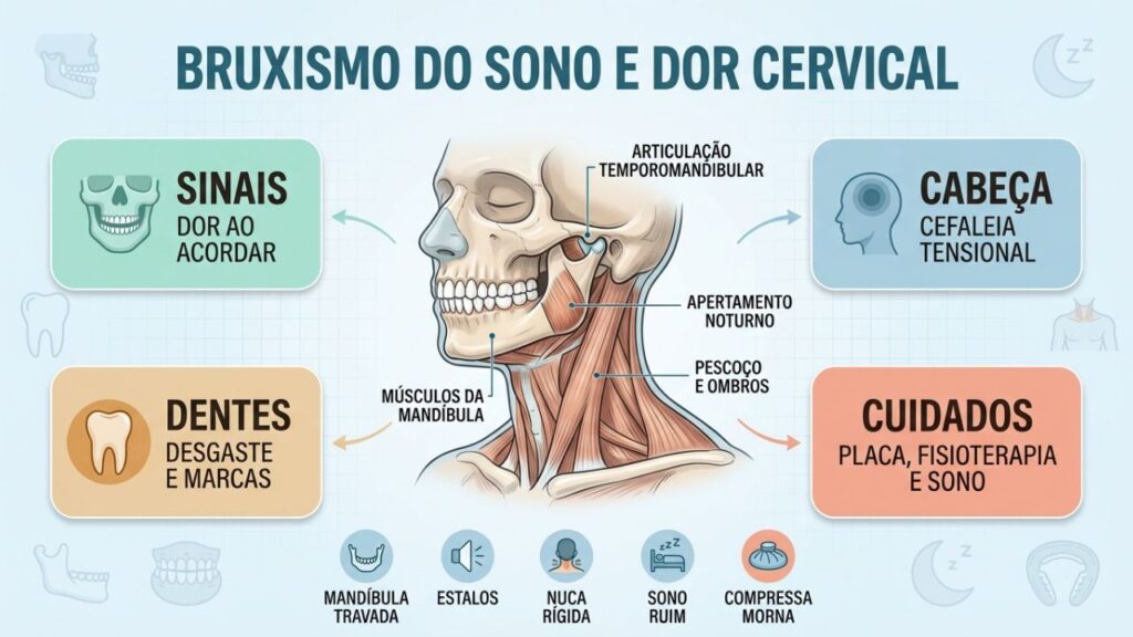 Sinais na mandíbula, dentes e pescoço ajudam a identificar bruxismo.