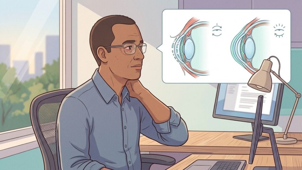 Pausas para olhar à distância ajudam a reduzir o esforço visual digital.