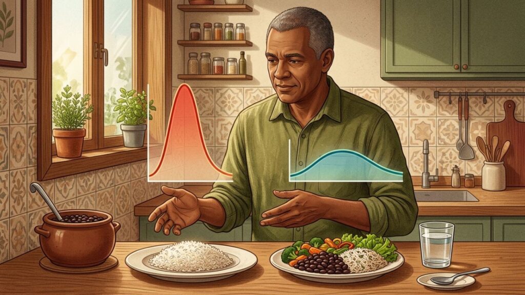 Arroz com feijão promove glicemia mais estável e saciedade prolongada.