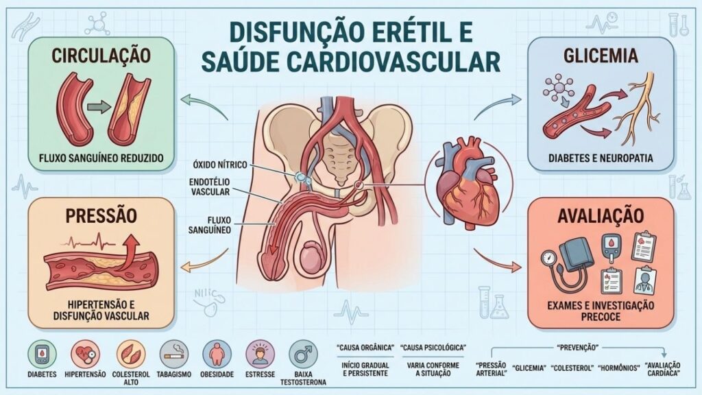 Circulação, glicemia, pressão e exames ajudam a investigar a disfunção erétil.