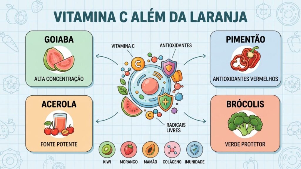Goiaba, acerola, pimentão e brócolis fortalecem o aporte antioxidante diário.