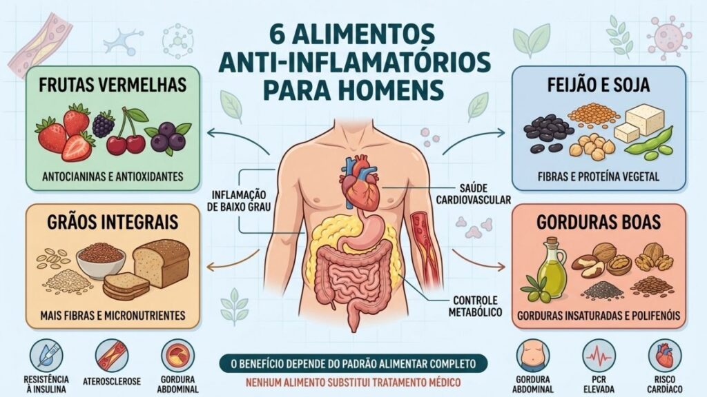 Frutas, leguminosas, integrais e gorduras boas ajudam a modular a inflamação crônica.