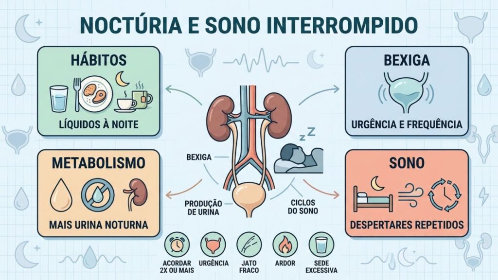 Hábitos, bexiga, metabolismo e sono ajudam a explicar a noctúria.