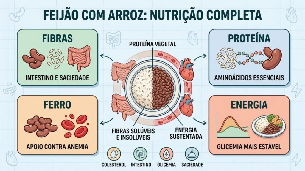 Fibras, proteína, ferro e energia explicam o valor nutricional dessa combinação.