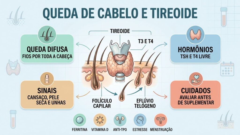 Hormônios, folículos e exames explicam a ligação entre tireoide e cabelo.