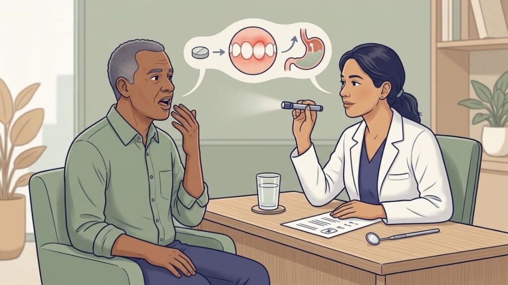 Observar medicamentos, gengivas e refluxo ajuda a esclarecer a disgeusia.